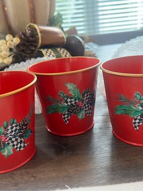 MacKenzie-Childs Red and Gold Holiday Holly Tins